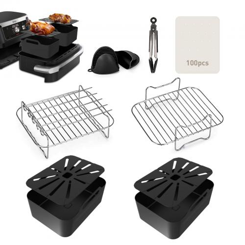 Air Fryer Accessories, 8 Pcs Dual Air Fryer Accessories for Ninja Foodi FlexDrawer Air Fryer AF500UK 7-in-1 2023 Released 10.4L, Ninja AF500UK Liners & Racks & Tools